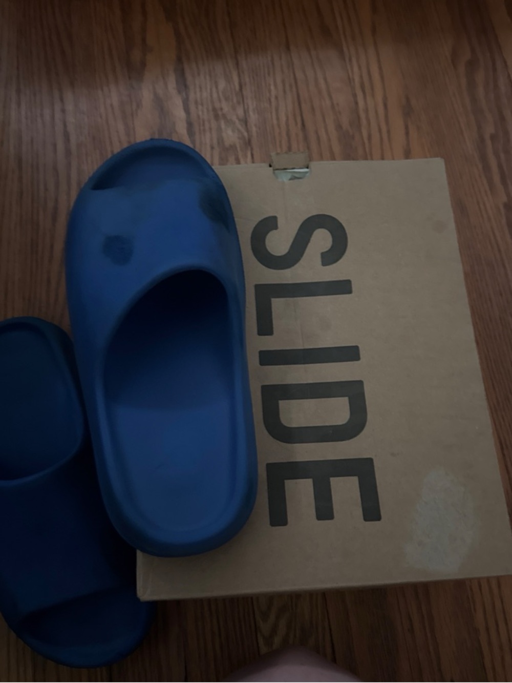 Blue Yeezy slides